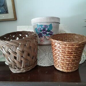 Vintage Lot of Three Planters - Wicker and Fiber Board